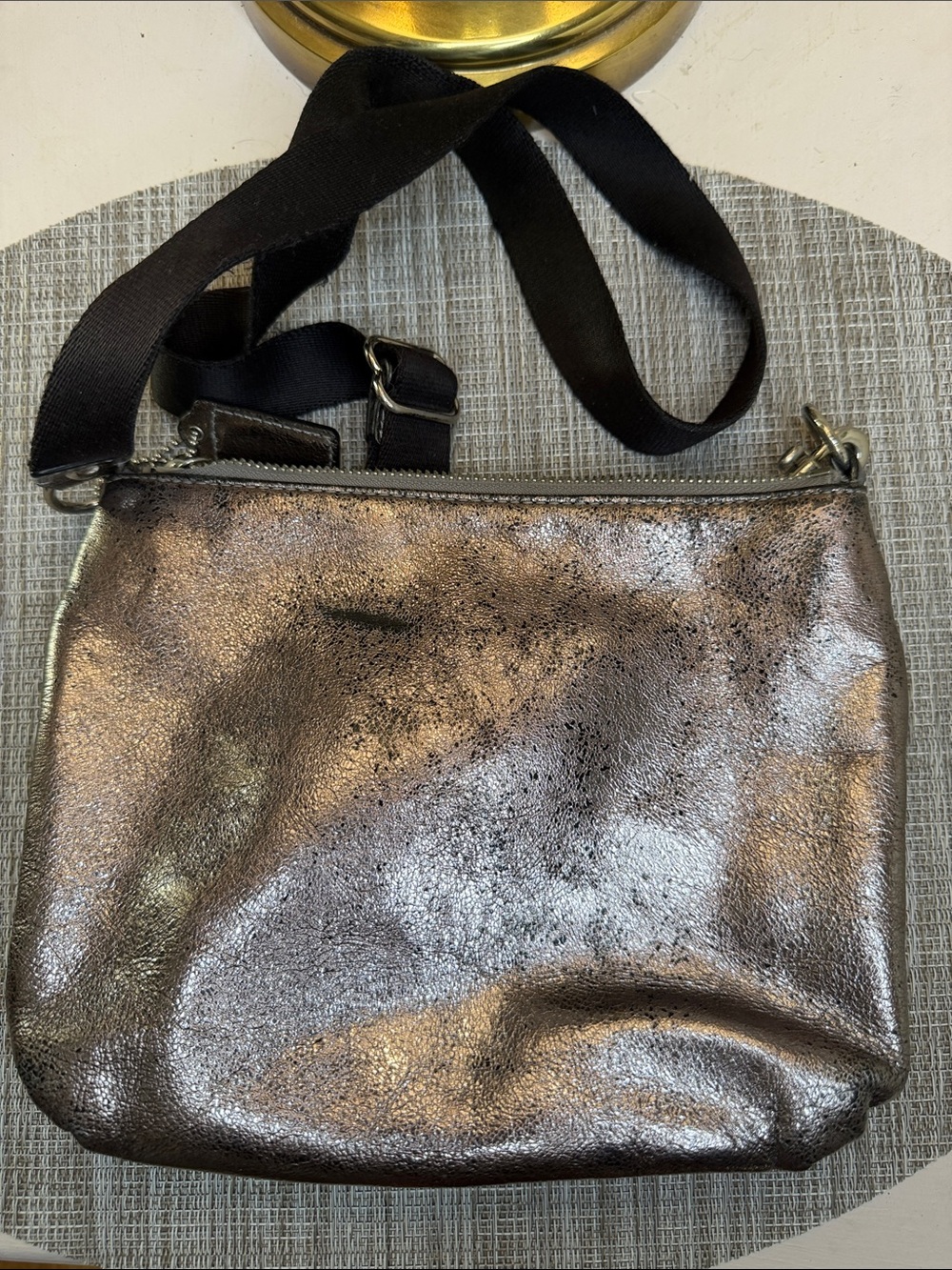 Metallic Silver Coach Poppy Crossbody Bag with Adjustable Strap - Picture 2 of 4